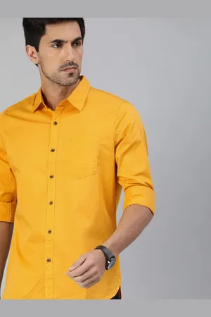 WROGN Men Yellow Slim Fit Solid Casual Shirt