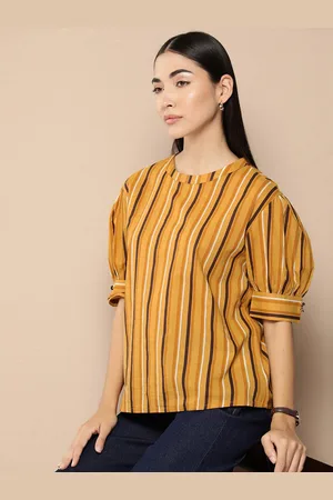 Chemistry Striped Puff Sleeve Pure Cotton Top