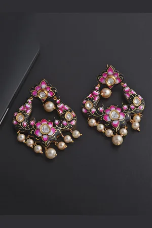 Tistabene Women Set of 2 Gold-Plated & Pink Floral Contemporary Drop Earrings