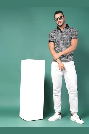 Rigo Men Abstract Printed Polo Collar Slim Fit T-shirt