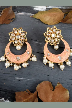 Dastoor Brass-Plated Contemporary Chandbalis Earrings