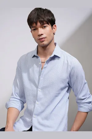 Highlander Men Spread Collar Vertical Striped Casual Shirt