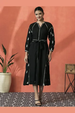 Sangria Floral Embroidered Pure Cotton A-Line Ethnic Dress