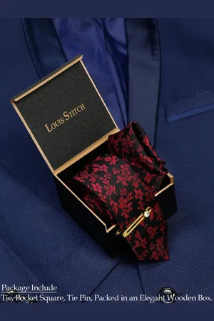 LOUIS STITCH Men Rasin Pink Italian Silk Necktie Accessory Gift Set