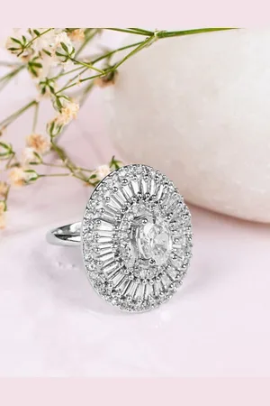 Bamboo Tree Jewels Silver-Plated AD Studded Adjustable Finger Ring
