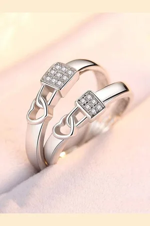 Krelin Unisex Set Of 2 Silver-Plated CZ-Studded Adjustable Finger Rings