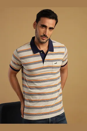 Crocodile Striped Polo Collar Short Sleeves Pockets Cotton Slim Fit T-shirt