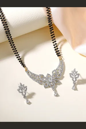 ESTELE Gold & Rhodium-Plated Crystal Stone Studded and Beaded Mangalsutra