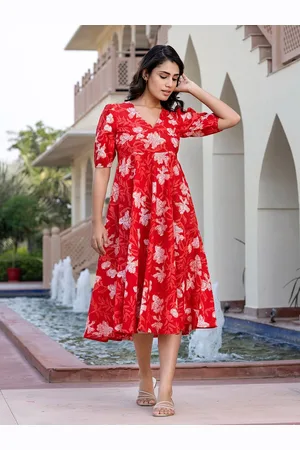 Kalini Floral Print Puff Sleeve Fit & Flare Midi Dress