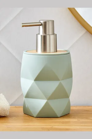 Home Centre Green Striped Textured Matte Plastic Soap Dispenser-320ml