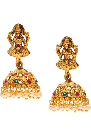 Shivansh Women Gold-Toned Goddess Lakshmi Jhumkas Earrings
