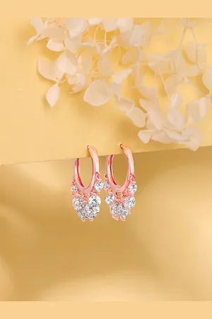 GIVA Rose Gold-Plated Silver Circular Artificial Stones Studded Hoop Earrings