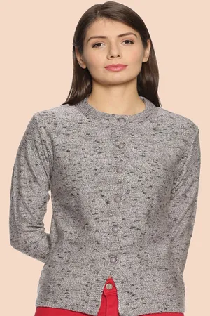CLAPTON Women Printed Round Neck Woollen Cardigan