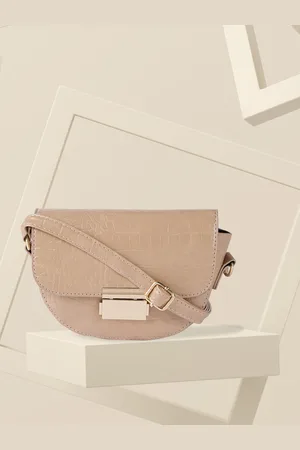 Fastrack Nude-Coloured PU Croc Textured Half Moon Sling Bag
