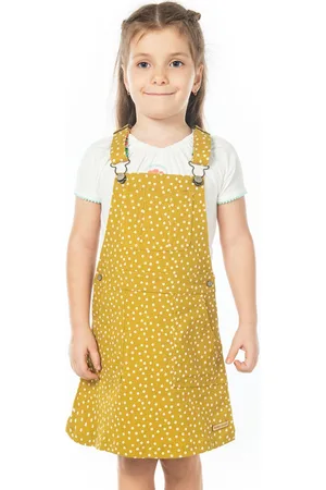 Cherry Crumble Girls Mustard Yellow Printed Pinafore Dress