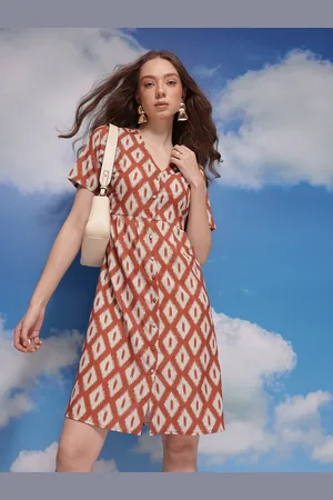 Corsica Ikat Print Knee Length Buttoned A-Line Dress