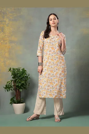 God Bless Floral Printed Square Neck Cotton Straight Kurta
