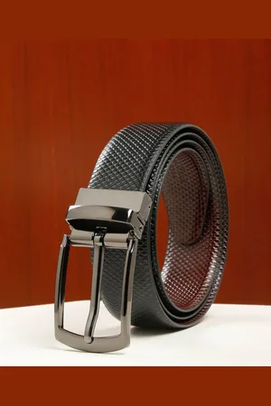 Teakwood Leathers Men Textured Leather Reversible Formal Belt
