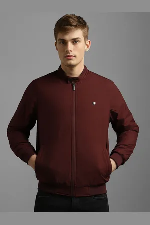 Louis Philippe Men Mandarin Collar Self Design Casual Bomber Jacket