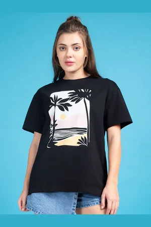 Mast & Harbour Women Graphic Printed Round Neck Cotton Oversized T-shirt