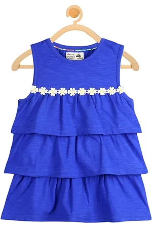 Cherry Crumble Girls Blue Solid Knitted A-Line Dress