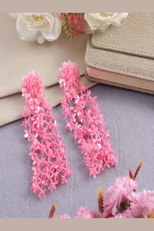 Sangria Gold-Plated Artificial Beaded Floral Shaped Tassel Drop Earrings