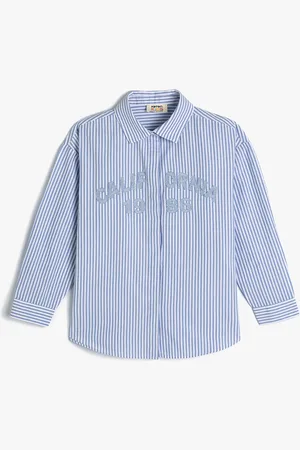 Koton Girls Striped Spread Collar Long Sleeves Cotton Casual Shirt