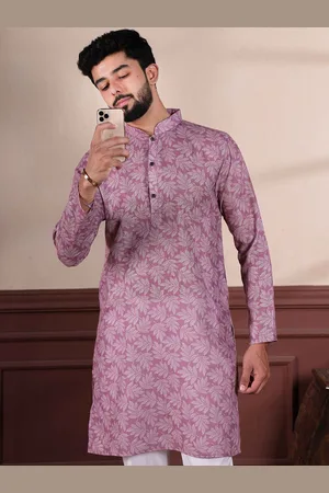 Koshin Floral Woven Design Mandarin Collar Linen Kurta