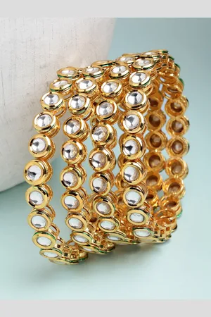 karatcart Set Of 4 Gold-Plated White Stone-Studded Polki Kundan Rajwadi Bangle