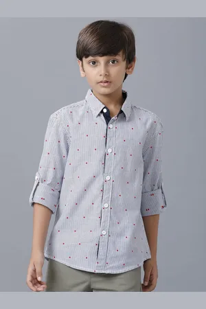 UNDER FOURTEEN ONLY Boys Navy Blue Pinstripes Striped Casual Shirt