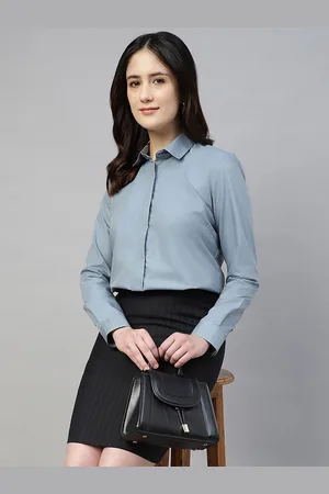 English Navy Women Smart Fit Spread Collar Solid Cotton Formal Shirt