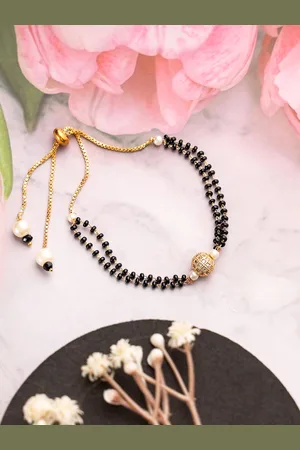 Mali Fionna Gold-Plated Stones Studded and Beaded Mangalsutra Bracelet