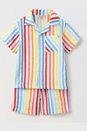 SPUNKIES Boys Striped Pure Cotton Shirt with Shorts