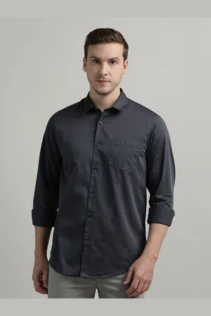 Crocodile Comfort Fit Spread Collar Long Sleeves Cotton Casual Shirt