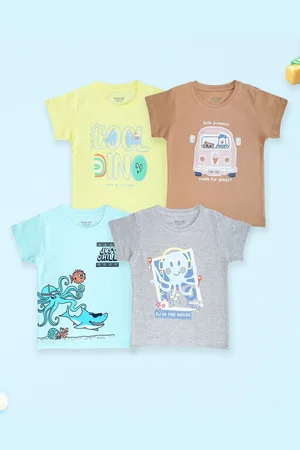 Miss & Chief Unisex Kids Regular Fit Pack Of 4 Graphic Printed Round Neck Cotton T-shirts