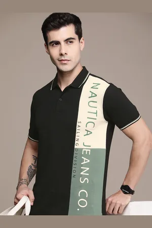 Nautica Colourblocked Polo Collar Pure Cotton Applique T-shirt