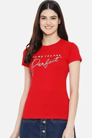 Corsica Women Regular Fit Typography Printed Round Neck Cotton T-shirt
