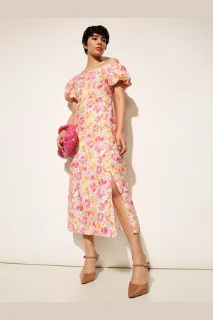 ONLY Floral Print Puff Sleeve Fit & Flare Midi Dress