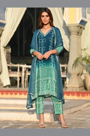 Ekta Textiles Women Bandhani Printed Regular Thread Work Kurti with Pyjamas & With Dupatta