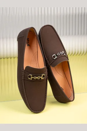 Styli Men Faux Suede Loafers with Buckle Detail
