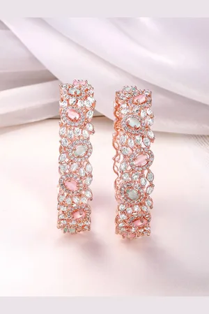 Rubans Set of 2 22K Rose Gold-Plated Pastel Pink, Blue & White CubicZirconia Studed Bangle