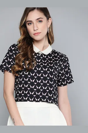 Chemistry Navy Blue & White Geometric Print Regular Top