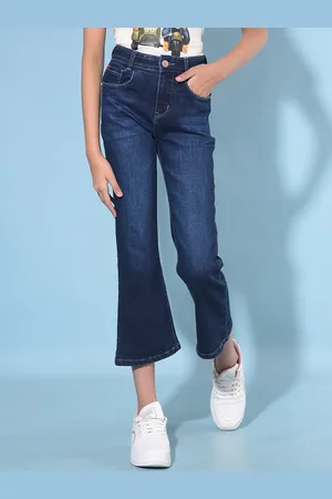Crimsoune Club Girls Bootcut Mid-Rise Clean Look Light Fade Stretchable Cropped Jeans