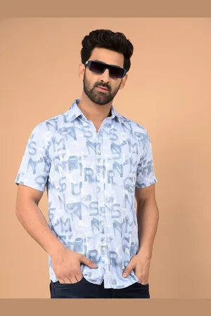 Crimsoune Club Men Classic Slim Fit Spread Collar Typography Printed Cotton Casual Shirt