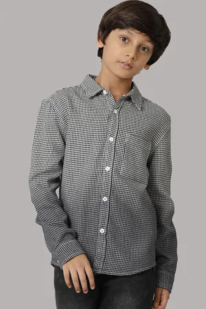 UNDER FOURTEEN ONLY Boys Black Micro Checked Cotton Casual Shirt