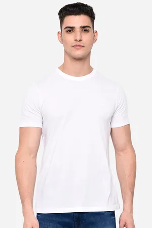 JADE BLUE Men White Slim Fit Pure Cotton T-shirt