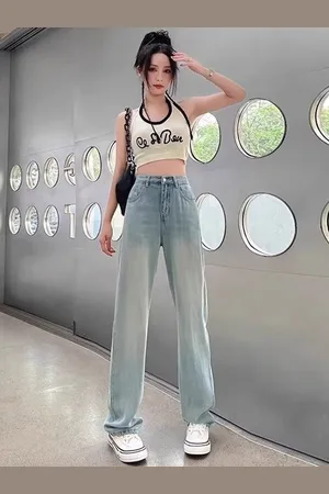 DressBerry Women Wide Leg High-Rise Light Fade Jeans
