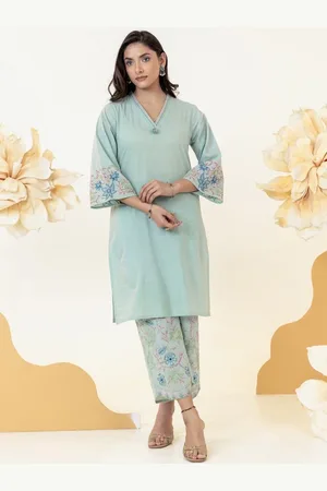 AUTUMN LANE Women Yoke Design Regular Thread Work Pure Cotton Kurta with Palazzos