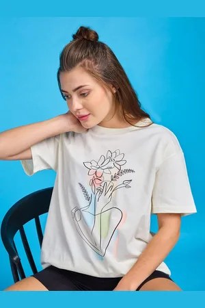 Mast & Harbour Women Floral Printed Round Neck Cotton Oversized T-shirt