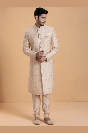 Manyavar Men Embroidered Art Silk Traditional Sherwani Set